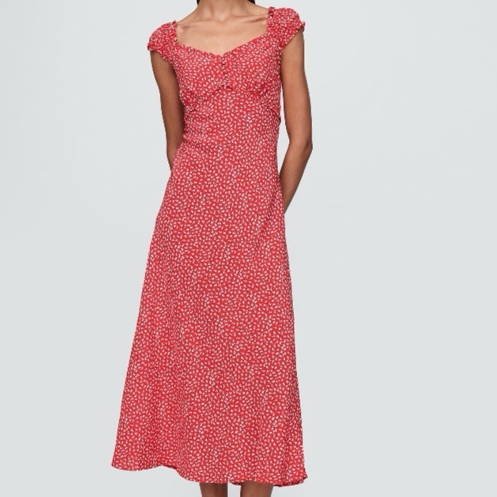 🆕 - GAP Crepe Sweetheart Red Floral Print Maxi Dress. Size: Large - Picture 1 of 9
